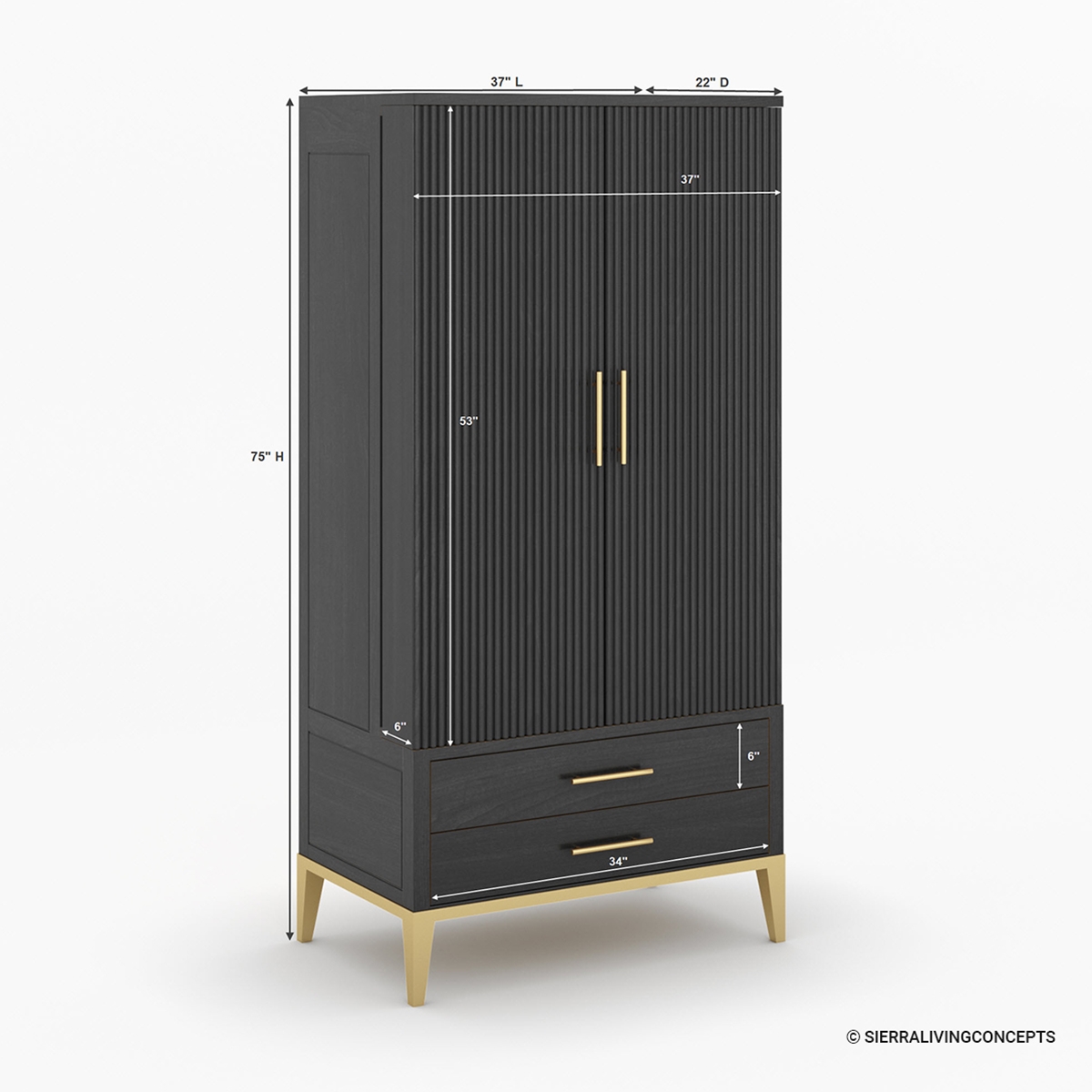 Solid Wood Modern Tall Black Bar Cabinet Armoire Image